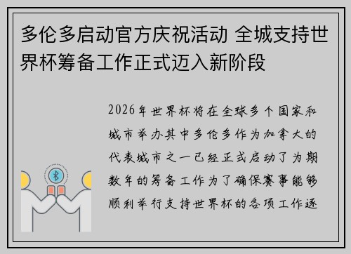 多伦多启动官方庆祝活动 全城支持世界杯筹备工作正式迈入新阶段